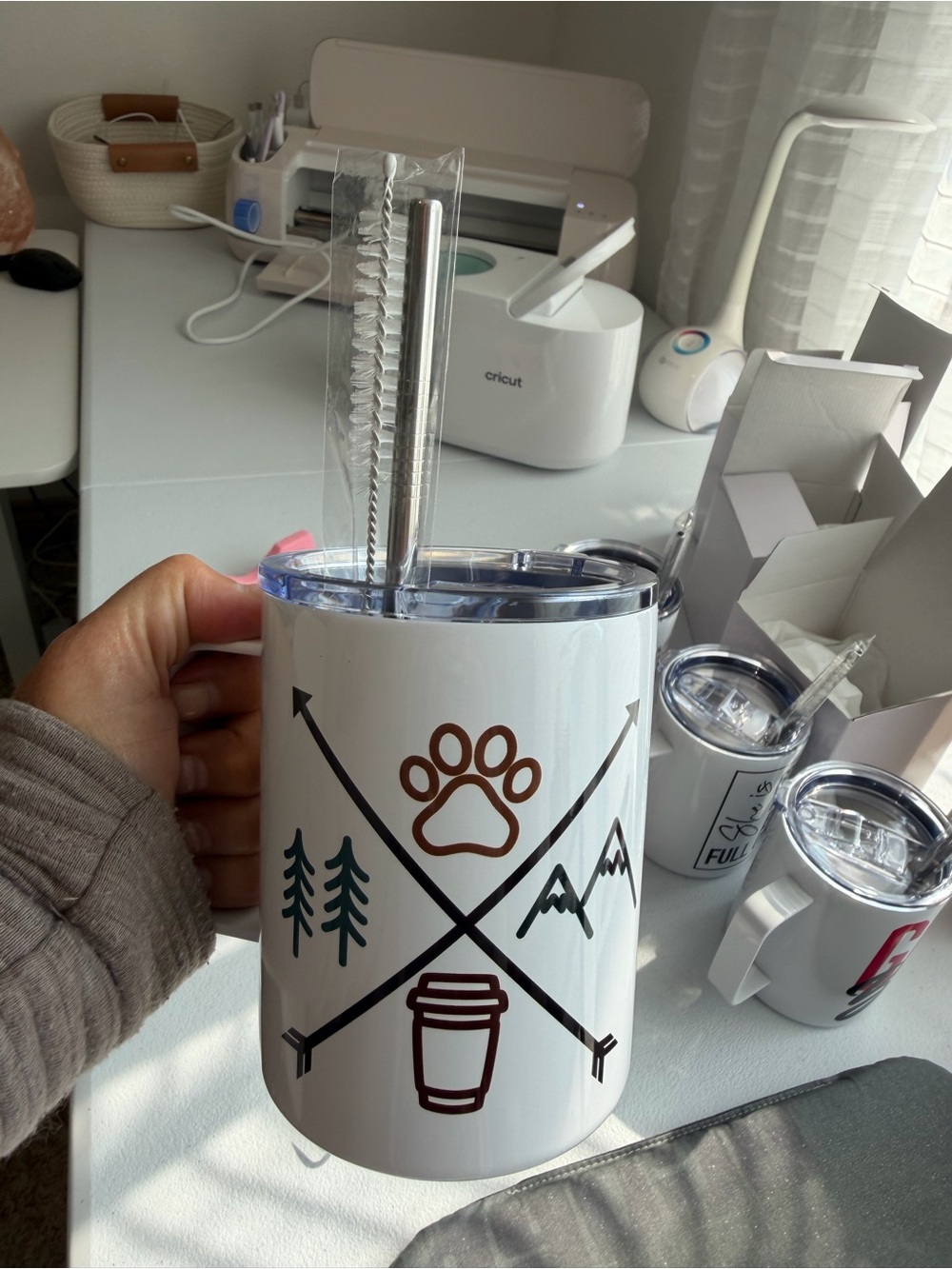 Adventure Paw 12 oz Travel Tumbler with Straw - White